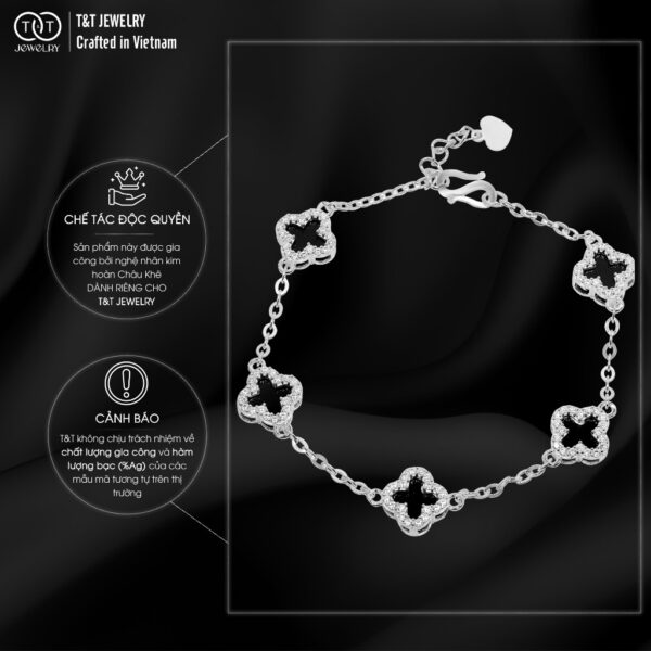 Lắc tay Bạc Nữ S925 Cỏ Bốn Lá May Mắn Viền Đá CZ Lấp Lánh Tinh Xảo từ T&T Jewelry LT542511 - Ảnh 6
