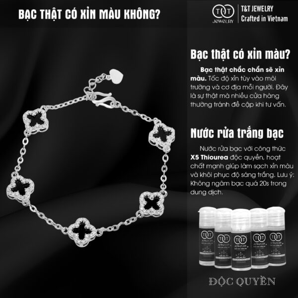 Lắc tay Bạc Nữ S925 Cỏ Bốn Lá May Mắn Viền Đá CZ Lấp Lánh Tinh Xảo từ T&T Jewelry LT542511 - Ảnh 7