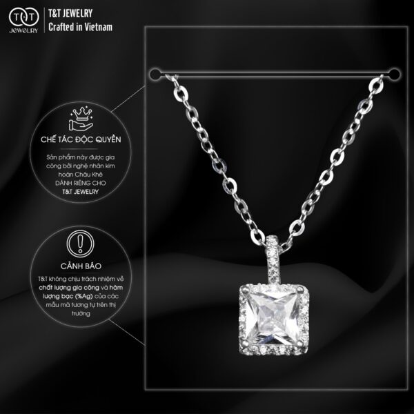 Dây Chuyền Nữ Bạc Ý S925 Mặt Vuông Đính Đá Tinh Tế - T&T Jewelry DC030 - Ảnh 5
