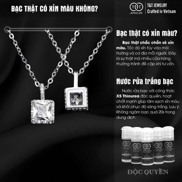 Dây Chuyền Nữ Bạc Ý S925 Mặt Vuông Đính Đá Tinh Tế - T&T Jewelry DC030 - Ảnh 6