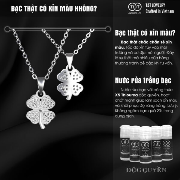 Dây chuyền Bạc nữ Hoa Bốn Lá s925 Mặt Đá Tròn T&T Jewelry cao cấp DC04 - Ảnh 6