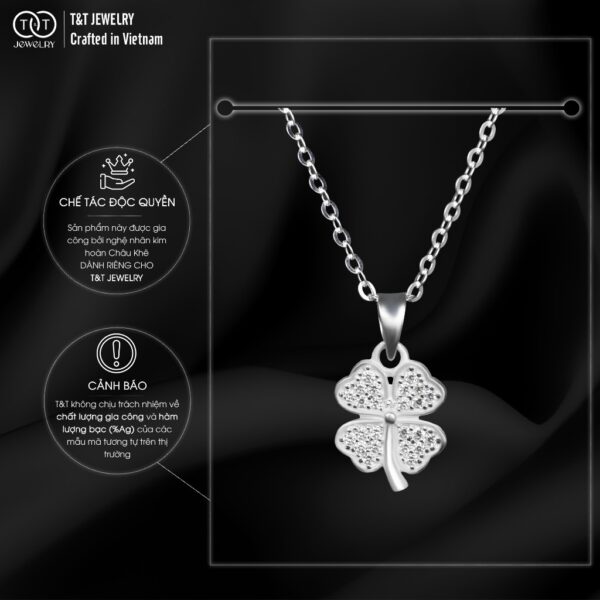 Dây chuyền Bạc nữ Hoa Bốn Lá s925 Mặt Đá Tròn T&T Jewelry cao cấp DC04 - Ảnh 5