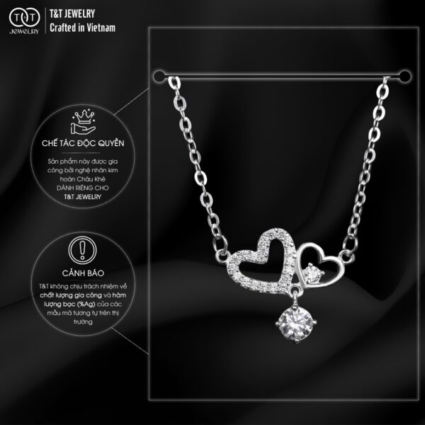 Dây Chuyền Nữ Bạc Ý S925 Tim Đôi Đá Chủ Thanh Lịch - T&T Jewelry DC031 - Ảnh 5
