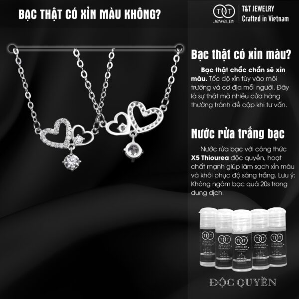 Dây Chuyền Nữ Bạc Ý S925 Tim Đôi Đá Chủ Thanh Lịch - T&T Jewelry DC031 - Ảnh 6
