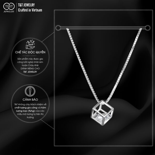 Dây chuyền Bạc nữ Rubik Tinh Xảo s925 Mặt Đá Tròn T&T Jewelry cao cấp DC03 - Ảnh 5