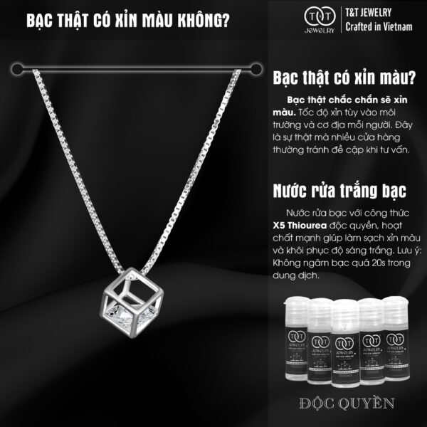 Dây chuyền Bạc nữ Rubik Tinh Xảo s925 Mặt Đá Tròn T&T Jewelry cao cấp DC03 - Ảnh 6