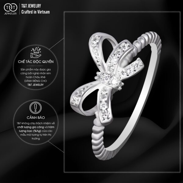 Nhẫn Bạc Nữ Xinh Xắn Hình Nơ Đính Đá CZ Lấp Lánh T&T Jewelry NT2256 - Ảnh 5