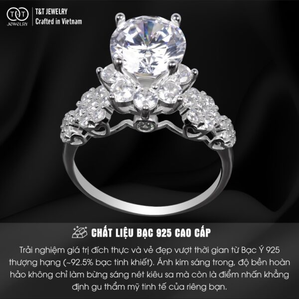 Nhẫn Bạc Nữ Dáng Đóa Hoa Kiêu Sa Tinh Xảo Đính Đá CZ Lấp Lánh từ T&T Jewelry N714251 - Ảnh 3