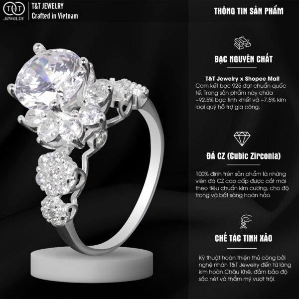Nhẫn Bạc Nữ Dáng Đóa Hoa Kiêu Sa Tinh Xảo Đính Đá CZ Lấp Lánh từ T&T Jewelry N714251 - Ảnh 4