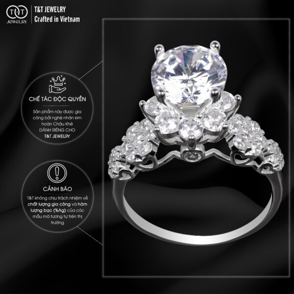 Nhẫn Bạc Nữ Dáng Đóa Hoa Kiêu Sa Tinh Xảo Đính Đá CZ Lấp Lánh từ T&T Jewelry N714251 - Ảnh 5