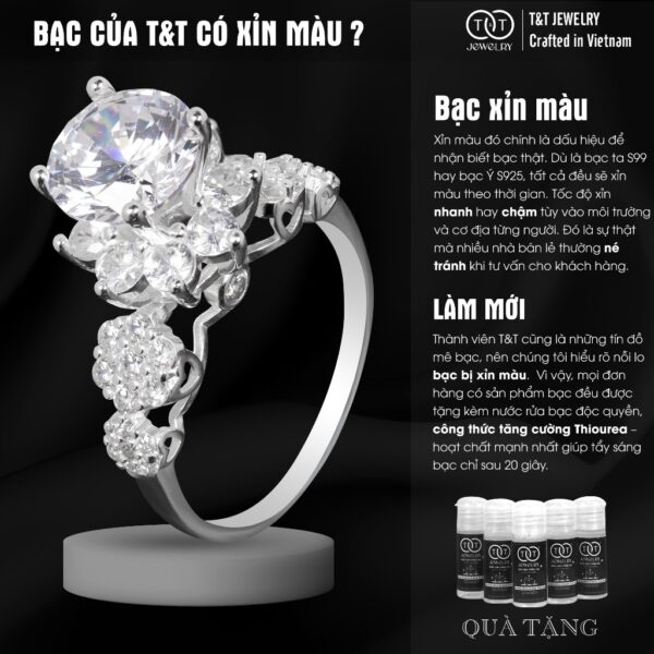 Nhẫn Bạc Nữ Dáng Đóa Hoa Kiêu Sa Tinh Xảo Đính Đá CZ Lấp Lánh từ T&T Jewelry N714251 - Ảnh 6