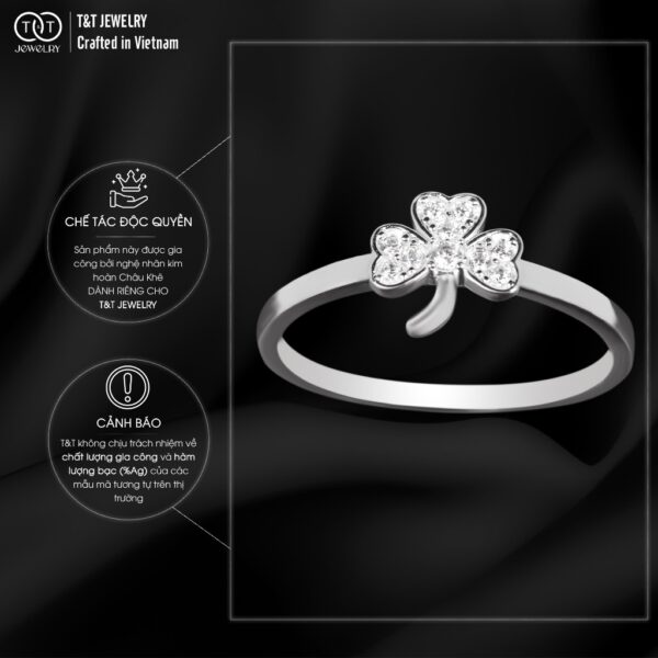 Nhẫn Bạc Nữ Cỏ 4 Lá May Mắn Đính Đá Lấp Lánh Tinh Xảo từ T&T Jewelry N714252 - Ảnh 5