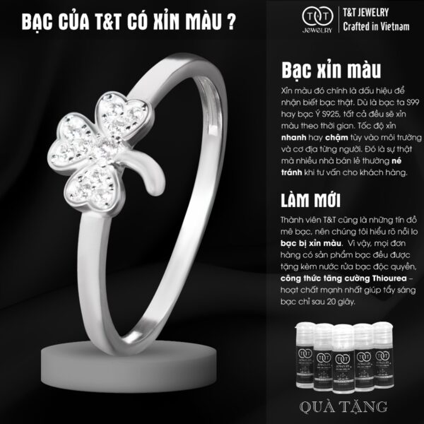 Nhẫn Bạc Nữ Cỏ 4 Lá May Mắn Đính Đá Lấp Lánh Tinh Xảo từ T&T Jewelry N714252 - Ảnh 6