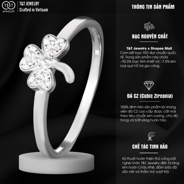 Nhẫn Bạc Nữ Cỏ 4 Lá May Mắn Đính Đá Lấp Lánh Tinh Xảo từ T&T Jewelry N714252 - Ảnh 3
