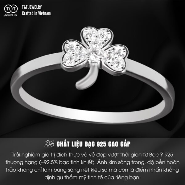 Nhẫn Bạc Nữ Cỏ 4 Lá May Mắn Đính Đá Lấp Lánh Tinh Xảo từ T&T Jewelry N714252 - Ảnh 4