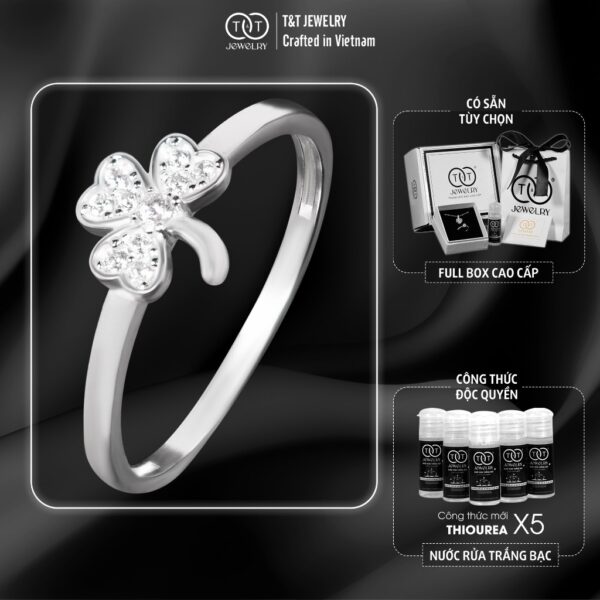 Nhẫn Bạc Nữ Cỏ 4 Lá May Mắn Đính Đá Lấp Lánh Tinh Xảo từ T&T Jewelry N714252