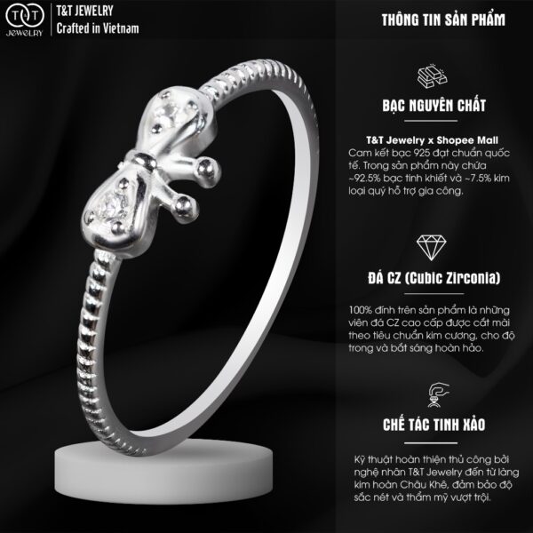 Nhẫn Bạc Nữ Dáng Nơ Tinh Khôi Thắt Nút Duyên Tình từ T&T Jewelry N714253 - Ảnh 3