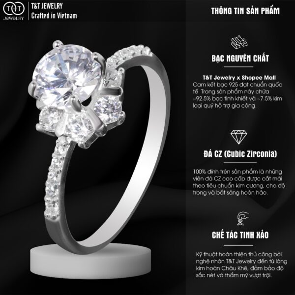 Nhẫn Bạc Nữ Dáng Đóa Hoa Vương Miện Tinh Xảo Đính Đá CZ Lấp Lánh T&T Jewelry N714254 - Ảnh 3