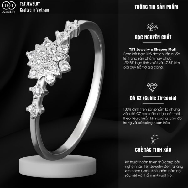 Nhẫn Bạc Nữ Đính Đá CZ Lấp Lánh Hình Hoa Tuyết Tinh Xảo Từ T&T Jewelry N714255 - Ảnh 3