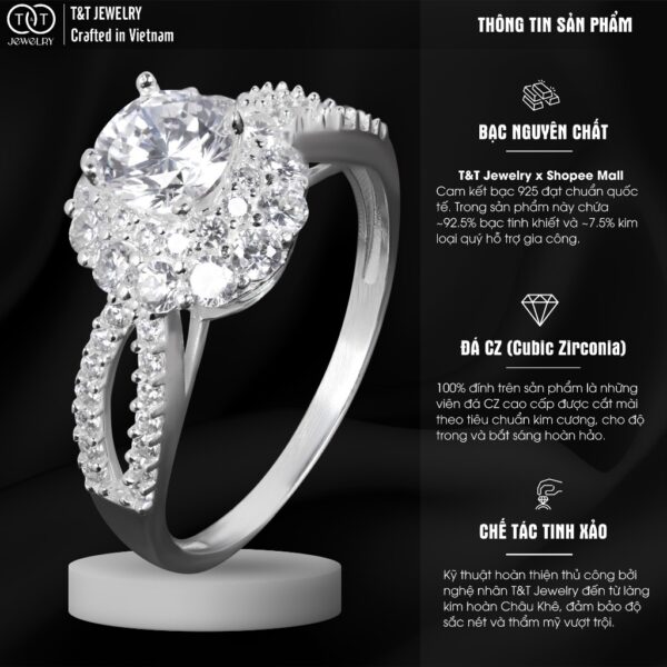Nhẫn Bạc Nữ Đính Đá Kiểu Hoa Mai Lấp Lánh, Tinh Xảo Tuyệt Đối Từ T&T Jewelry N714256 - Ảnh 3