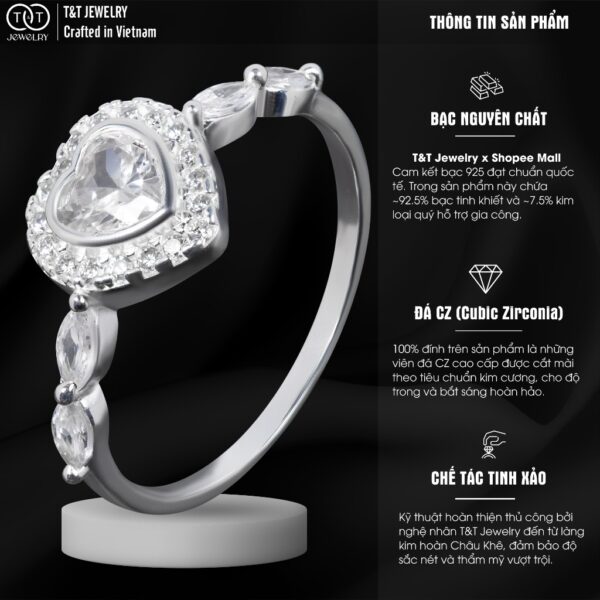 Nhẫn Bạc Nữ Dáng Trái Tim Tình Yêu Viền Đá CZ Tinh Xảo Lấp Lánh Từ T&T Jewelry N714257 - Ảnh 4