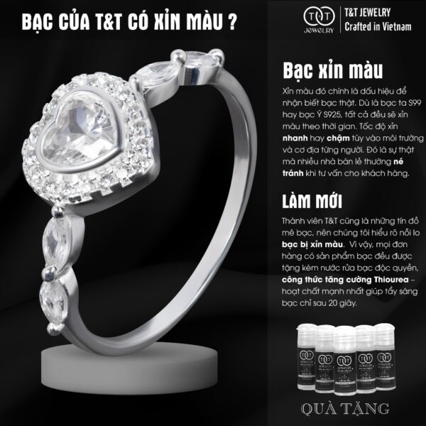 Nhẫn Bạc Nữ Dáng Trái Tim Tình Yêu Viền Đá CZ Tinh Xảo Lấp Lánh Từ T&T Jewelry N714257 - Ảnh 6