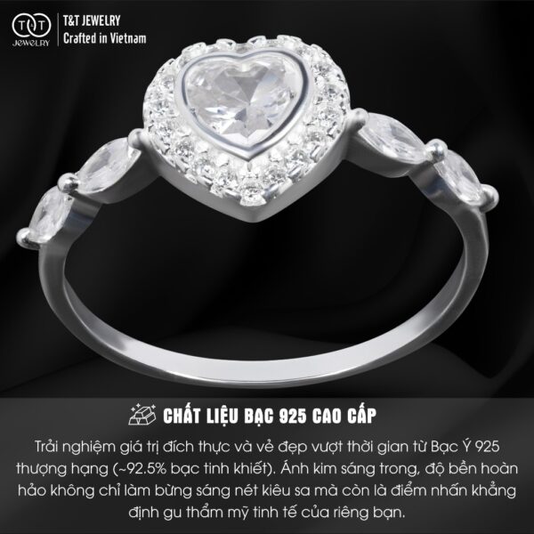 Nhẫn Bạc Nữ Dáng Trái Tim Tình Yêu Viền Đá CZ Tinh Xảo Lấp Lánh Từ T&T Jewelry N714257 - Ảnh 3