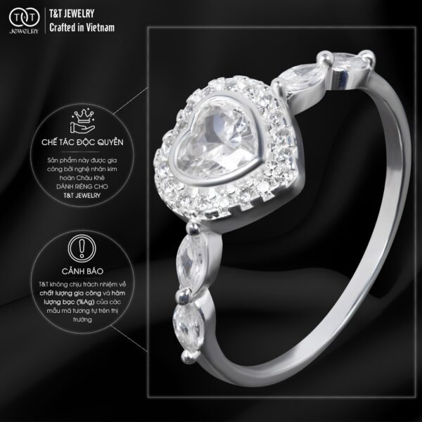 Nhẫn Bạc Nữ Dáng Trái Tim Tình Yêu Viền Đá CZ Tinh Xảo Lấp Lánh Từ T&T Jewelry N714257 - Ảnh 5