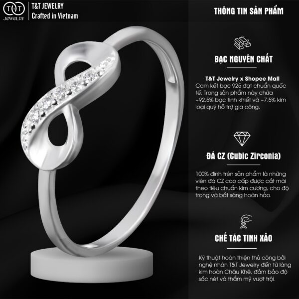 Nhẫn Bạc Nữ Vô Cực Đính Đá Tinh Xảo Tôn Da Từ T&T Jewelry N714258 - Ảnh 3