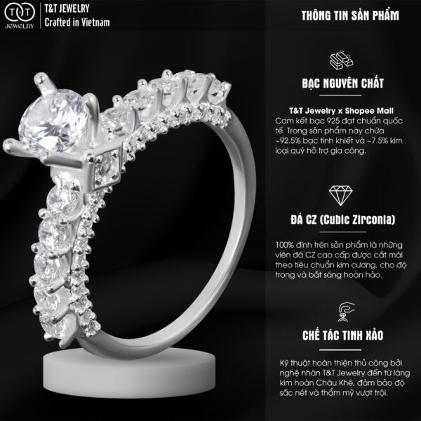 Nhẫn Bạc Nữ Dáng Vương Miện Đá Kép Lấp Lánh - Chế Tác Thủ Công Tinh Xảo Từ T&T Jewelry N714259 - Ảnh 3