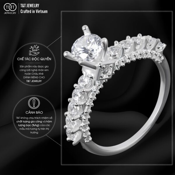 Nhẫn Bạc Nữ Dáng Vương Miện Đá Kép Lấp Lánh - Chế Tác Thủ Công Tinh Xảo Từ T&T Jewelry N714259 - Ảnh 5