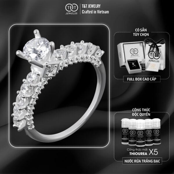Nhẫn Bạc Nữ Dáng Vương Miện Đá Kép Lấp Lánh - Chế Tác Thủ Công Tinh Xảo Từ T&T Jewelry N714259