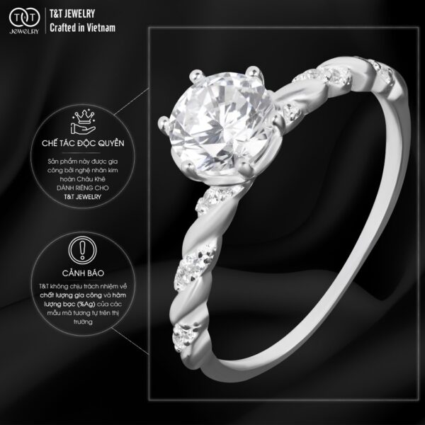 Nhẫn Bạc Nữ Dáng Xoắn Tinh Xảo Đính Đá CZ Lấp Lánh Tôn Da Từ T&T Jewelry N715251 - Ảnh 5