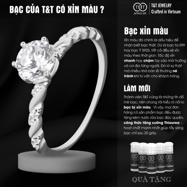 Nhẫn Bạc Nữ Dáng Xoắn Tinh Xảo Đính Đá CZ Lấp Lánh Tôn Da Từ T&T Jewelry N715251 - Ảnh 6