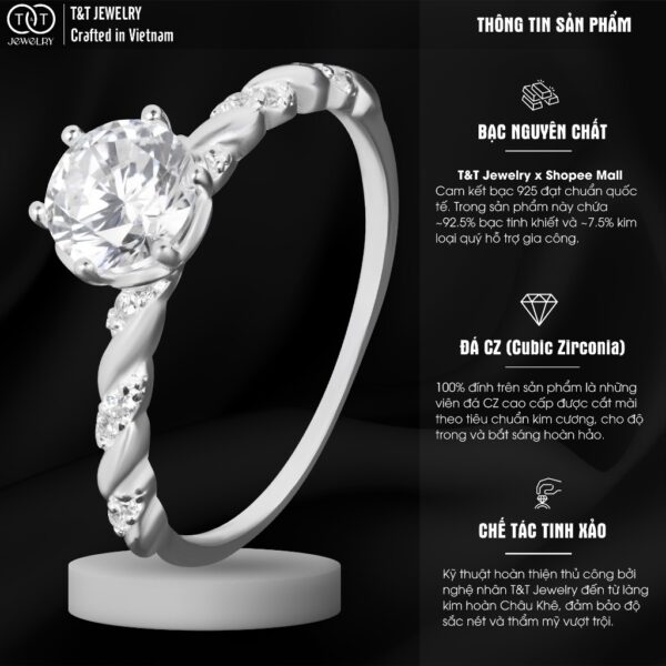 Nhẫn Bạc Nữ Dáng Xoắn Tinh Xảo Đính Đá CZ Lấp Lánh Tôn Da Từ T&T Jewelry N715251 - Ảnh 3