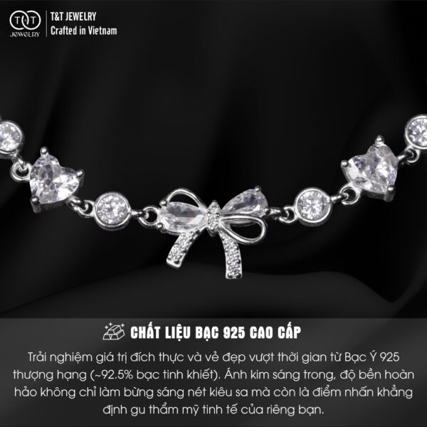 Lắc Tay Bạc Nữ Nơ Tình Yêu Đính Đá Trái Tim Lấp Lánh T&T Jewelry LT715251 - Ảnh 3