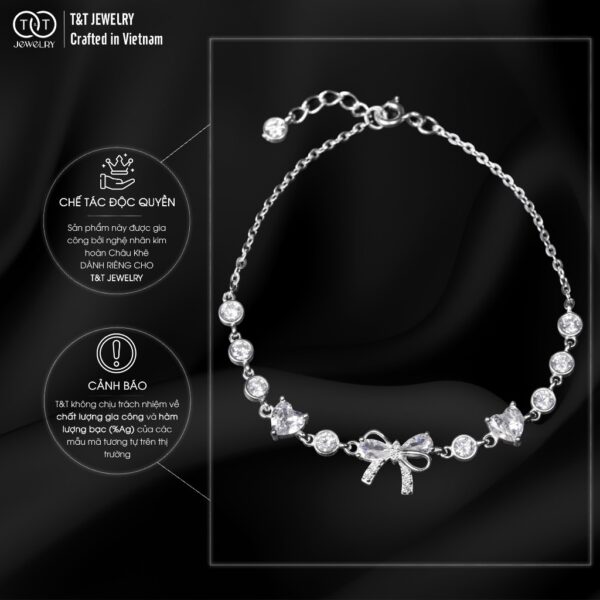 Lắc Tay Bạc Nữ Nơ Tình Yêu Đính Đá Trái Tim Lấp Lánh T&T Jewelry LT715251 - Ảnh 5