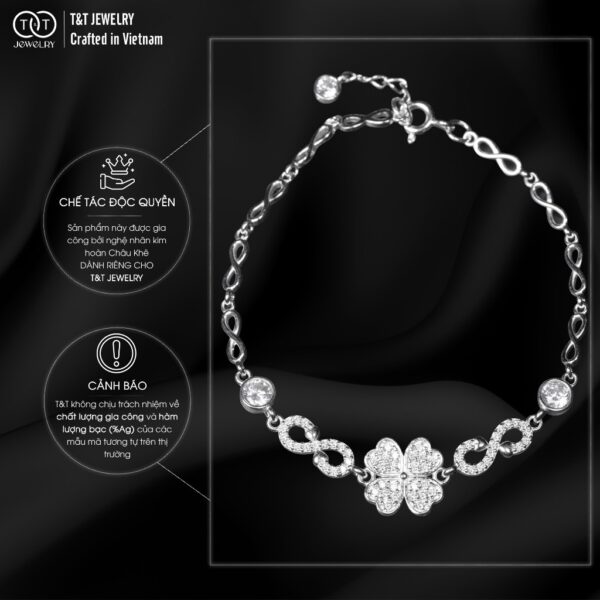 Lắc Tay Bạc Nữ Cỏ Bốn Lá Trái Tim & Vô Cực May Mắn T&T Jewelry LT715252 - Ảnh 3