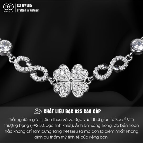 Lắc Tay Bạc Nữ Cỏ Bốn Lá Trái Tim & Vô Cực May Mắn T&T Jewelry LT715252 - Ảnh 4