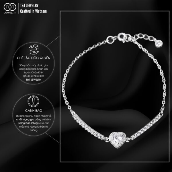 Lắc Tay Bạc Nữ Trái Tim Tỏa Nắng Viền Đá Lấp Lánh Tinh Xảo từ T&T Jewelry LT715256 - Ảnh 3