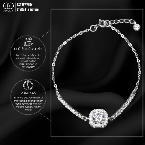 Lắc Tay Bạc Nữ Viên Chủ Tròn Lấp Lánh Trong Vầng Hào Quang Vuông từ T&T JEWELRY LT715258 - Ảnh 3