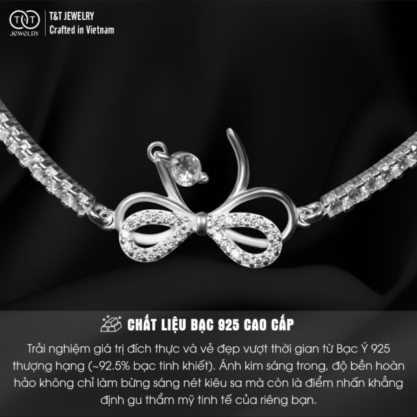 Lắc Tay Bạc Nữ Dáng Nơ Hồ Điệp Vấn Vương Đính Đá CZ Tinh Xảo T&T Jewelry LT715259 - Ảnh 4