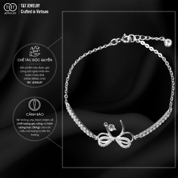 Lắc Tay Bạc Nữ Dáng Nơ Hồ Điệp Vấn Vương Đính Đá CZ Tinh Xảo T&T Jewelry LT715259 - Ảnh 3