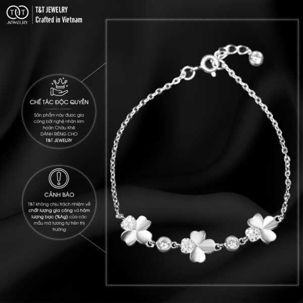 Lắc tay Bạc Nữ Cỏ Bốn Lá May Mắn Lấp Lánh, Sang Trọng T&T Jewelry LT716251 - Ảnh 3