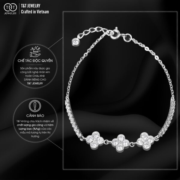Lắc tay Bạc Nữ Đính Đá Cỏ Bốn Lá May Mắn Tinh Xảo T&T Jewelry LT716252 - Ảnh 3
