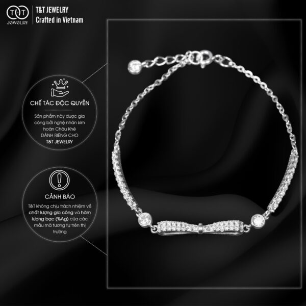Lắc Tay Bạc Nữ Nơ Tình Yêu Lấp Lánh Đính Đá CZ Tinh Xảo từ T&T Jewelry LT716254 - Ảnh 3
