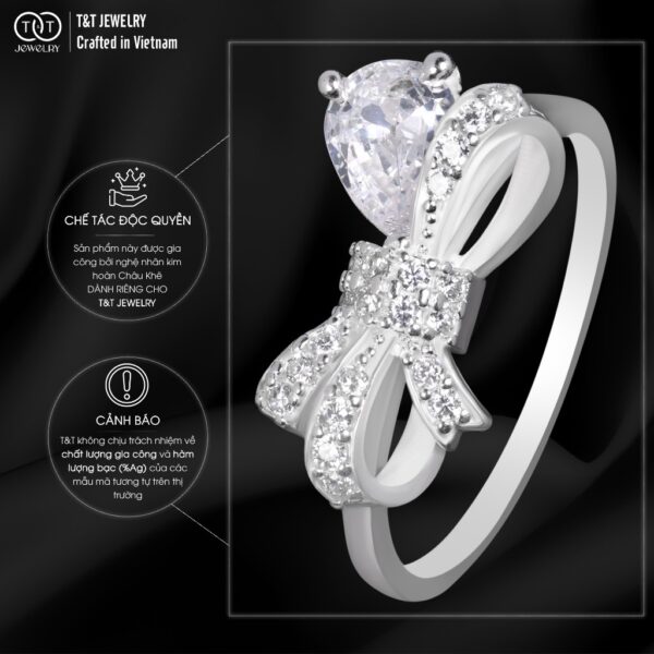 Nhẫn Bạc Nữ Hình Nơ Đính Đá Lấp Lánh Kèm Đá Giọt Lệ Tinh Tế T&T Jewelry N32654 - Ảnh 5