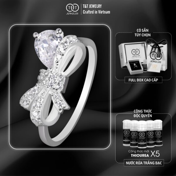 Nhẫn Bạc Nữ Hình Nơ Đính Đá Lấp Lánh Kèm Đá Giọt Lệ Tinh Tế T&T Jewelry N32654