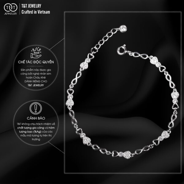 Lắc Tay Bạc Nữ Họa Tiết Trái Tim Vô Cực Đan Lồng Tinh Xảo, Sang Trongj T&T Jewelry LT28251 - Ảnh 6