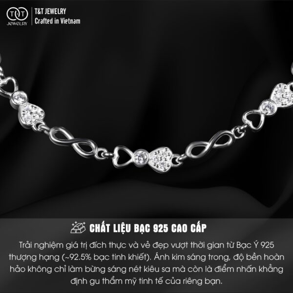 Lắc Tay Bạc Nữ Họa Tiết Trái Tim Vô Cực Đan Lồng Tinh Xảo, Sang Trongj T&T Jewelry LT28251 - Ảnh 3